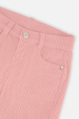 Close-up of the Stretch Corduroy Wide Leg Pants Pink corduroy, pocket and button