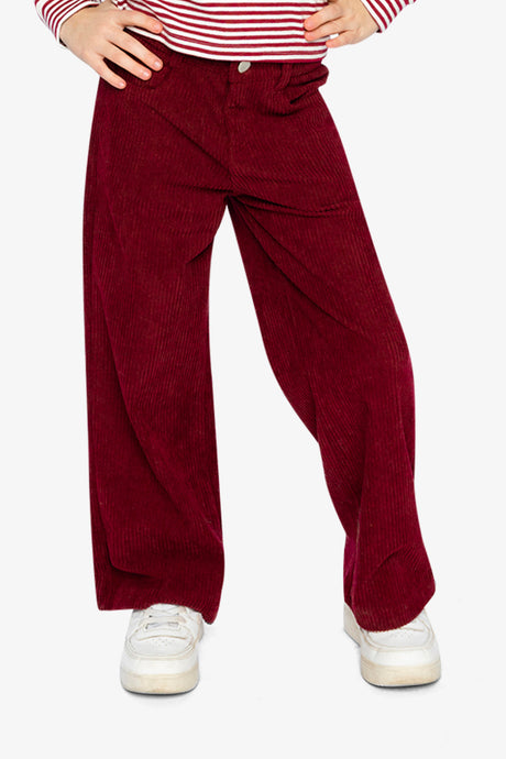 Child wearing the Stretch Corduroy Wide Leg Pants Reddish-Brown, front view
