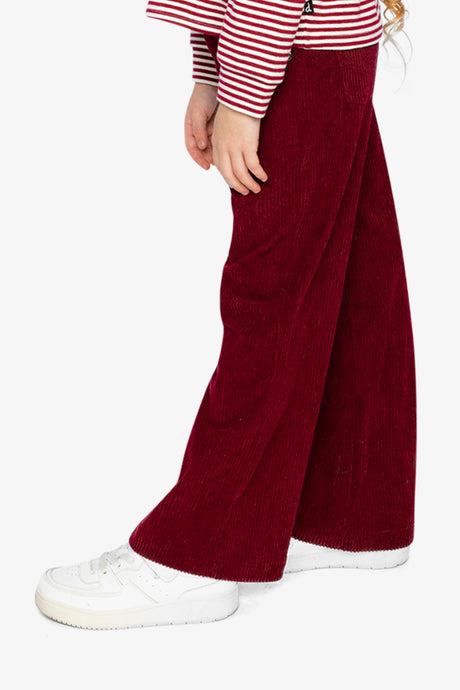 Child wearing the Stretch Corduroy Wide Leg Pants Reddish-Brown, side view