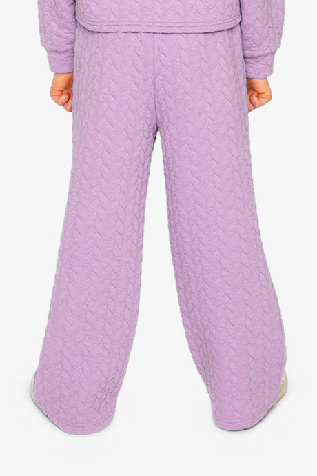 Child wearing the Wide Leg Jacquard Pants Purple, back view