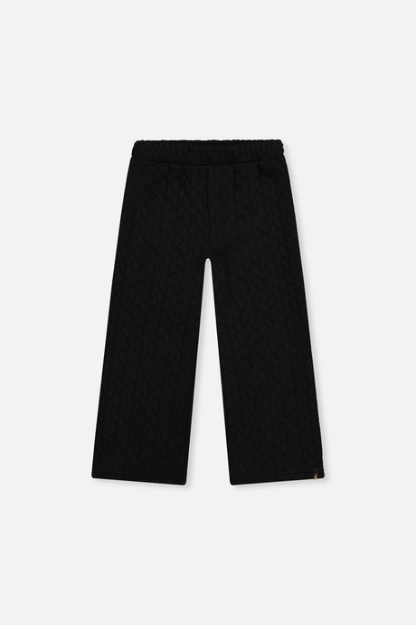 Wide Leg Jacquard Pants Black by Deux par Deux, flat front view