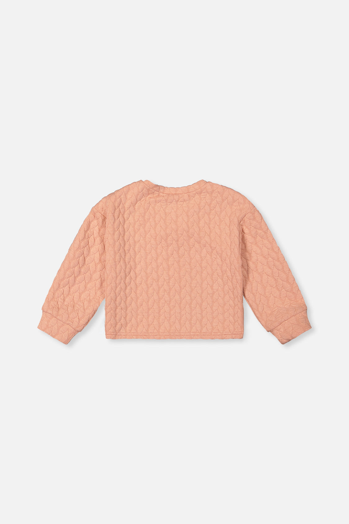 Deux par Deux peach-pink cropped quilted sweatshirt, flat lay back view