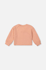 Deux par Deux peach-pink cropped quilted sweatshirt, flat lay back view