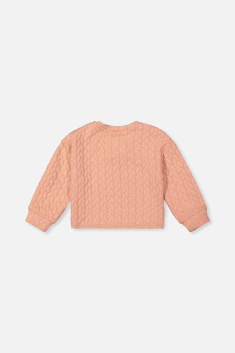 Deux par Deux peach-pink cropped quilted sweatshirt, flat lay back view