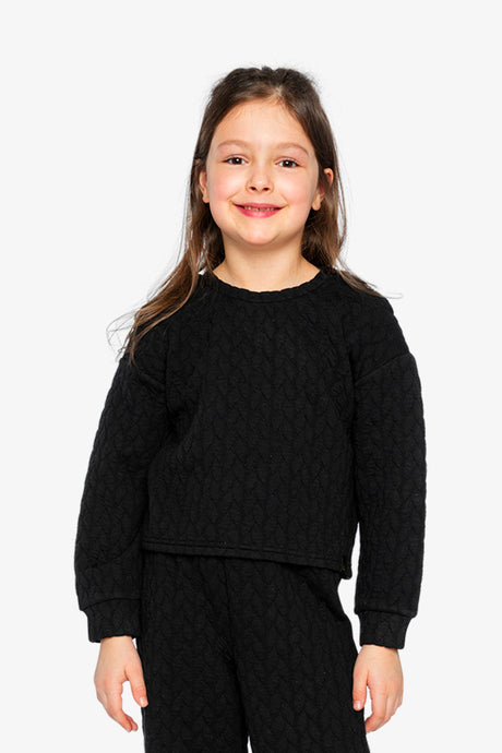 Child wearing the Jacquard Sweatshirt Black, front view