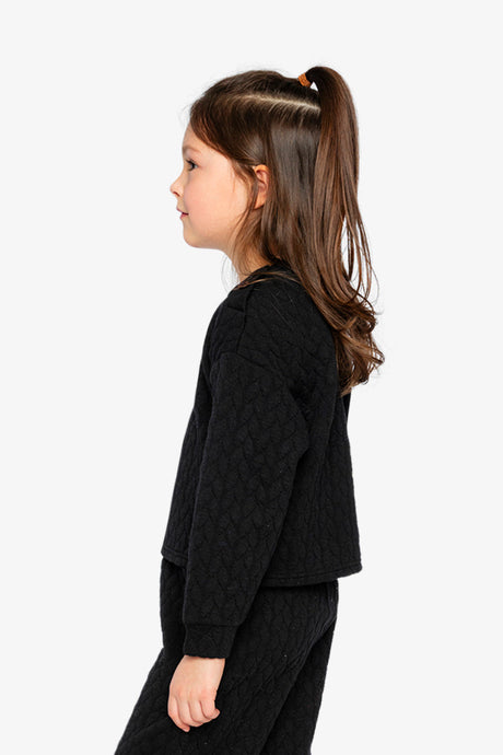 Child wearing the Jacquard Sweatshirt Black, side view