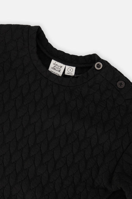 Close-up of the Jacquard Sweatshirt Black neckline and shoulder buttons