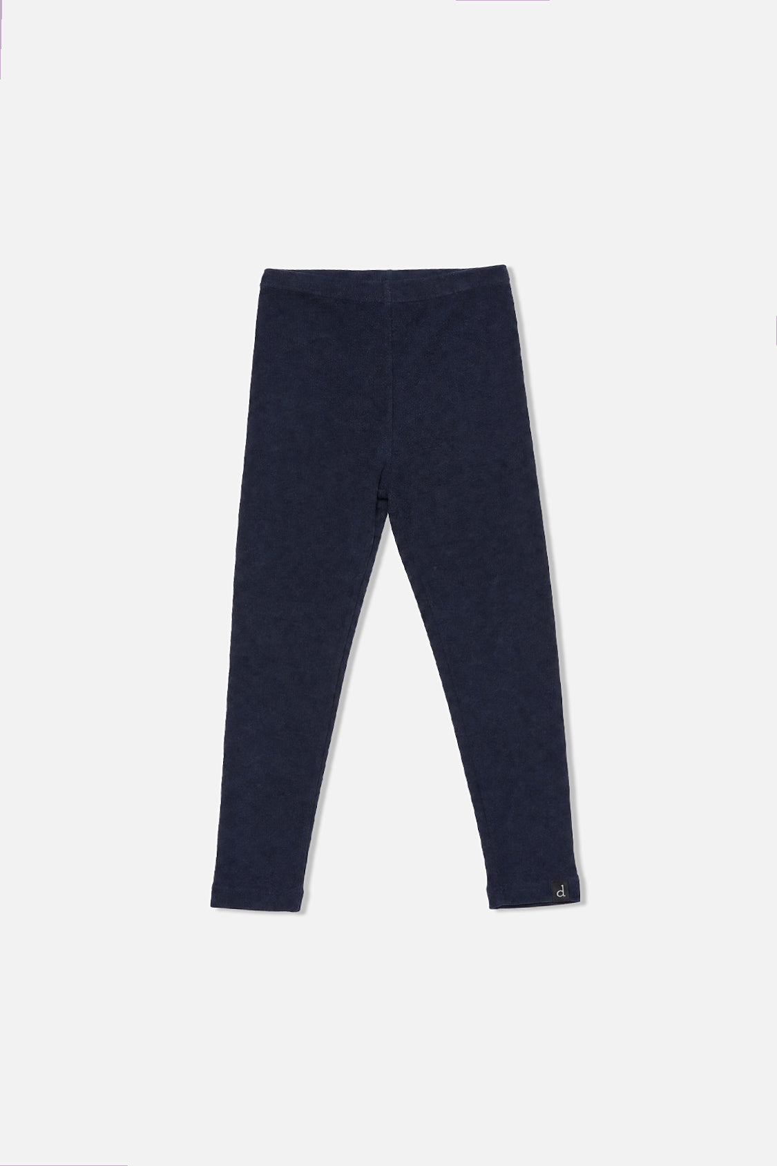 Deux par Deux girls navy blue rib leggings, slightly angled front view laid flat