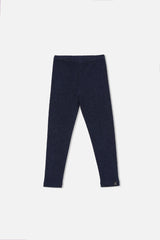 Deux par Deux girls navy blue rib leggings, slightly angled front view laid flat