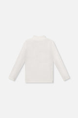 Deux par Deux girls' brushed rib mock neck top in off-white, back view