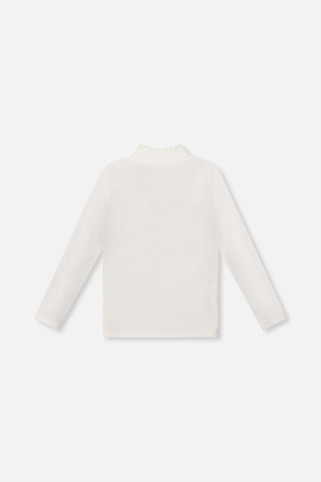 Deux par Deux girls' brushed rib mock neck top in off-white, back view