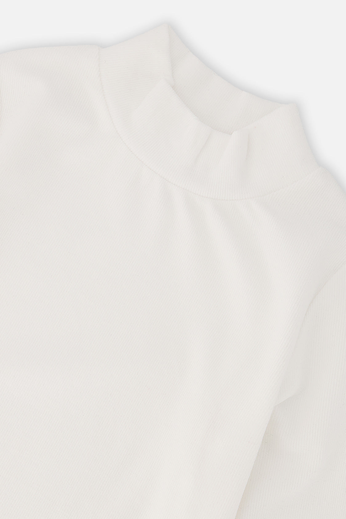 Deux par Deux girls' brushed rib mock neck top in off-white, view 6