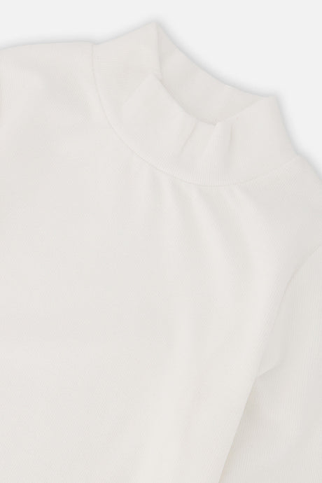 Deux par Deux girls' brushed rib mock neck top in off-white, view 6