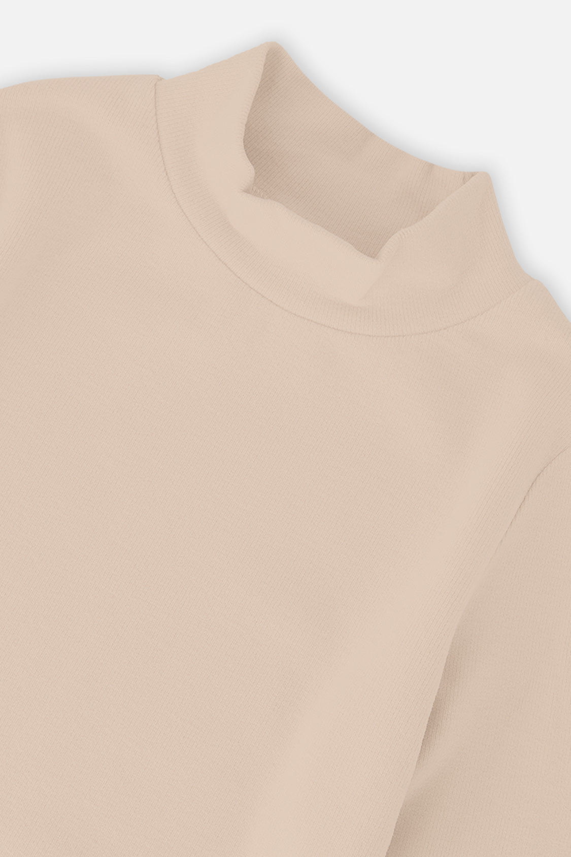 Deux par Deux Brushed Rib Mock Neck Top Beige