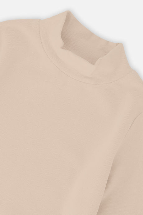 Deux par Deux Brushed Rib Mock Neck Top Beige