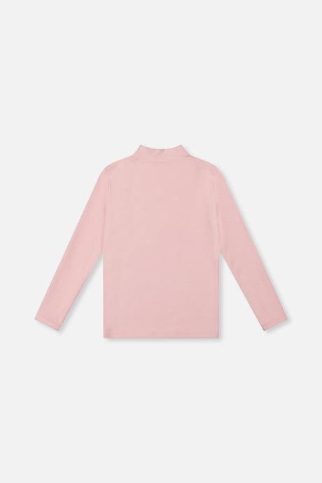 Deux par Deux girls' brushed rib mock neck top in pale dusty pink, back view