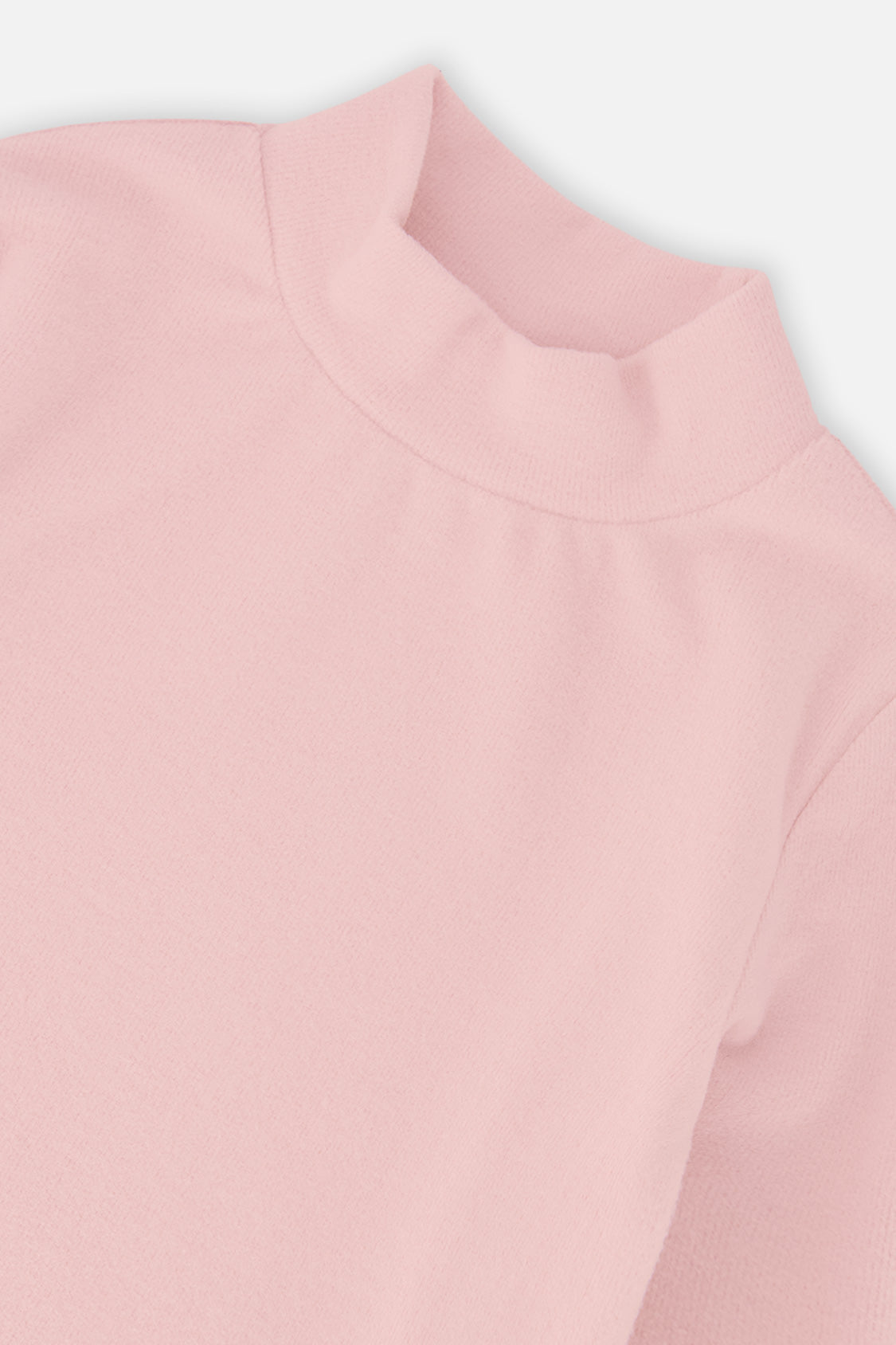 Deux par Deux girls' brushed rib mock neck top in pale dusty pink, view 6