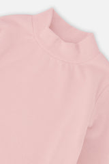 Deux par Deux girls' brushed rib mock neck top in pale dusty pink, view 6