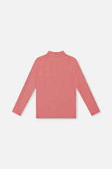 Deux par Deux girls' brushed rib mock neck top in pink, back view