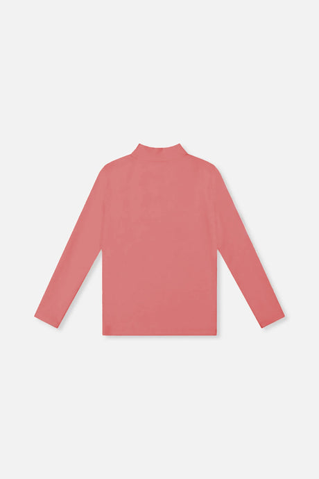 Deux par Deux girls' brushed rib mock neck top in pink, back view