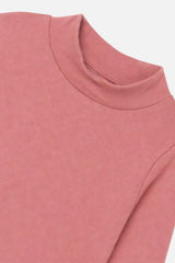 Deux par Deux girls' brushed rib mock neck top in pink, view 6
