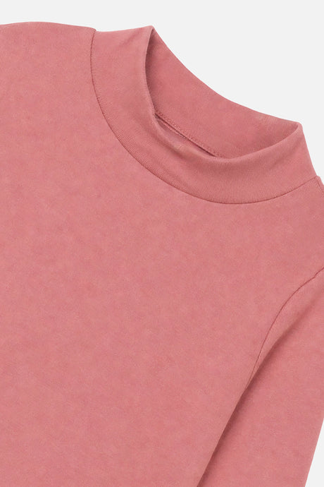 Deux par Deux girls' brushed rib mock neck top in pink, view 6