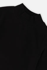 Deux par Deux girls' brushed rib mock neck top in black, view 6