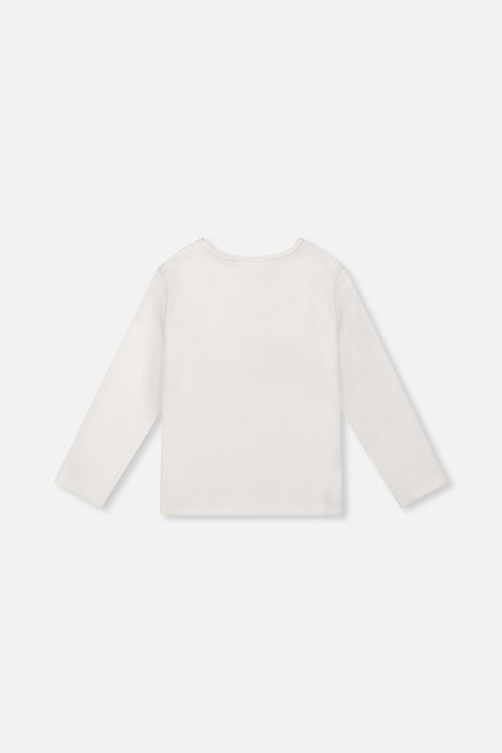 Deux par Deux girls' brushed rib crew neck top in off-white, back view