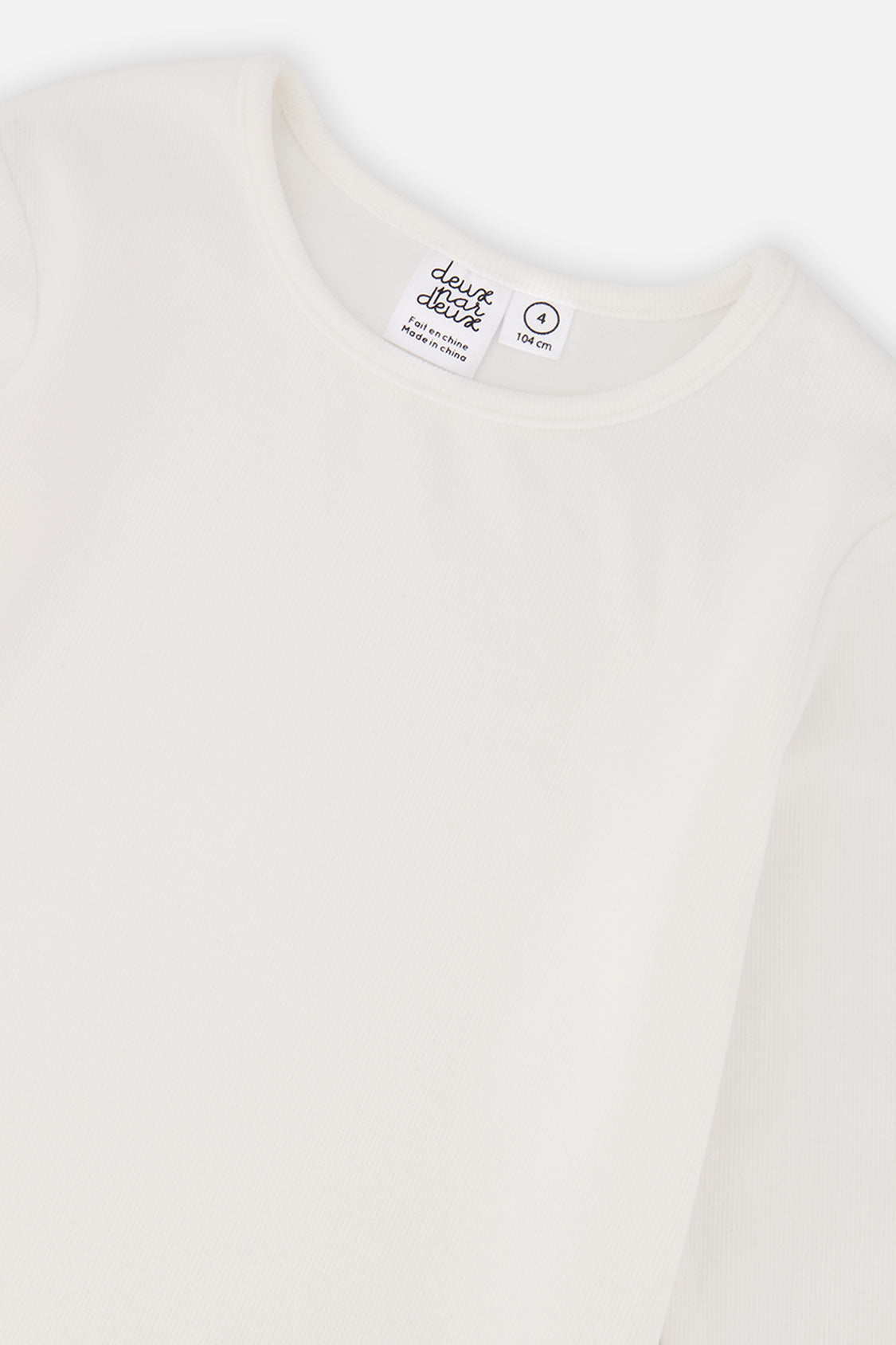 Deux par Deux girls' brushed rib crew neck top in off-white, view 6