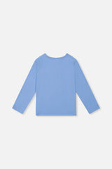 Deux par Deux girls' brushed rib crew neck top in pale blue, back view
