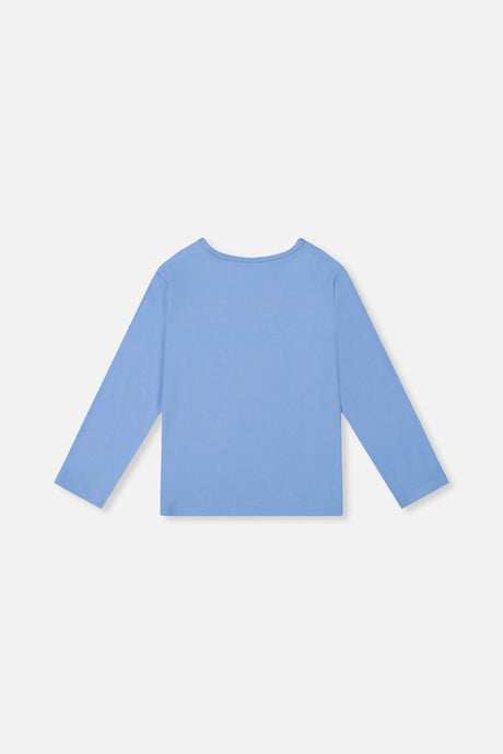Deux par Deux girls' brushed rib crew neck top in pale blue, back view