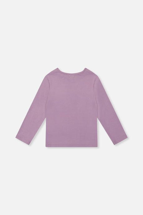 Deux par Deux girls' brushed rib crew neck top in violet, back view