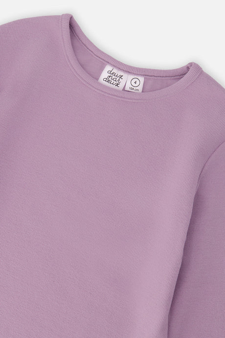 Deux par Deux girls' brushed rib crew neck top in violet, view 6