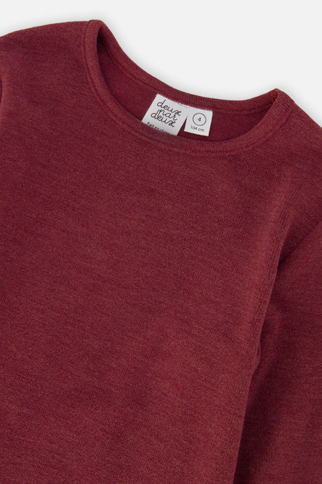 Deux par Deux girls' brushed rib crew neck top in reddish-brown, view 6