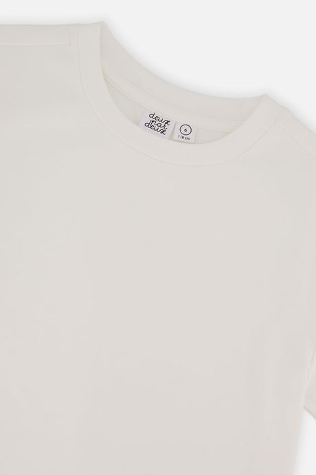 Deux par Deux girls' heavy jersey wide short sleeve t-shirt in white, view 6