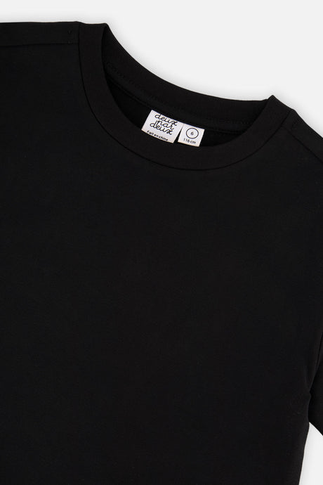 Deux par Deux girls' heavy jersey wide short sleeve t-shirt in black, view 6