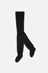 Knit Textured Fur Tights Black-0