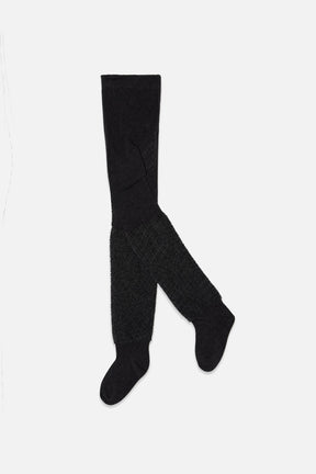 Knit Textured Fur Tights Black-0