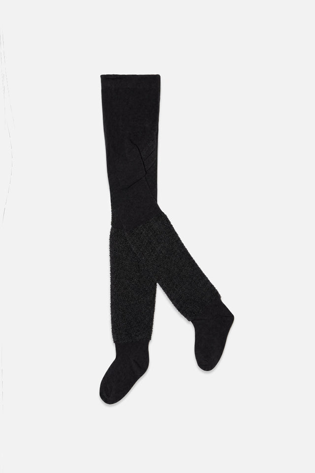 Knit Textured Fur Tights Black-0