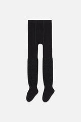 Knit Textured Fur Tights Black-1
