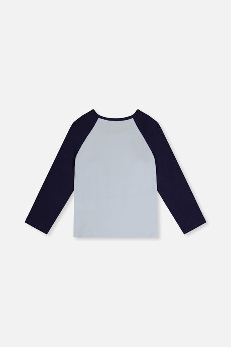 Deux par Deux Raglan Organic Cotton T-Shirt Dark And Pale Blue product image P2