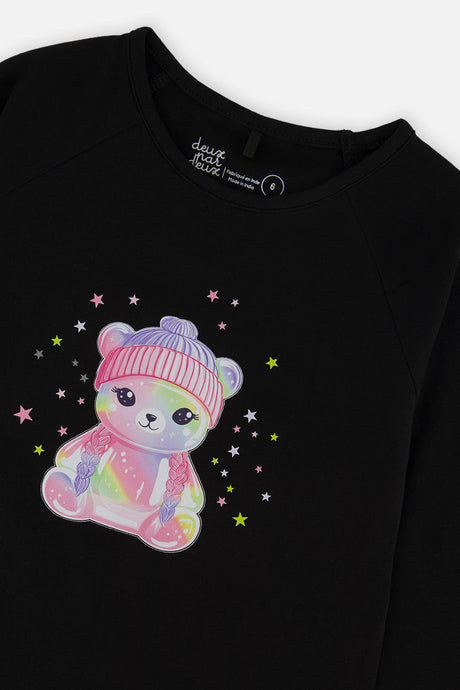 Deux par Deux girls' raglan organic cotton t-shirt in black, view 6
