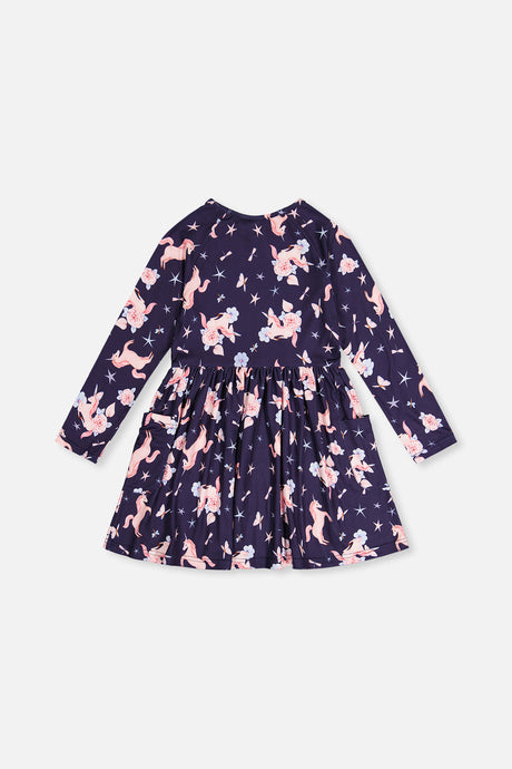 Long Sleeve Dress Navy Unicorn Print-4