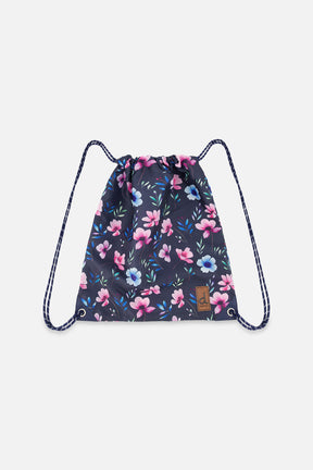 Drawstring Bag Blue Floral Print-0