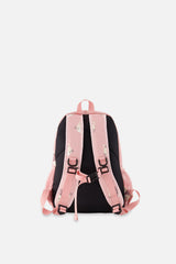 Back view of Pink leopard preschool backpack showing padded adjustable shoulder straps.