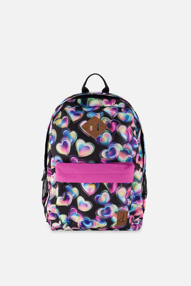 Kids Backpack Black Printed With Hearts-0