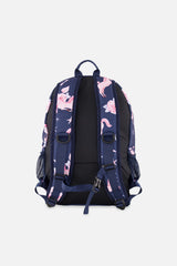 Back view of Navy unicorn school backpack showing padded adjustable shoulder straps and back panel.