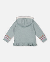 Jacquard Hooded Knit Cardigan Light Turquoise | Deux par Deux | Jenni Kidz