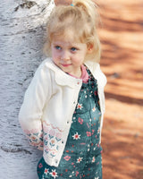 Jacquard Knit Cardigan Off White With Flowers | Deux par Deux | Jenni Kidz