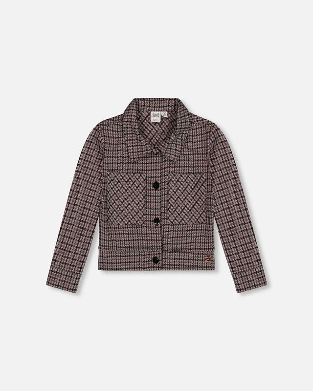 Jacquard Knit Jacket With Houndstooth Pattern | Deux par Deux | Jenni Kidz